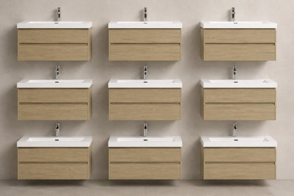 English Elm 30 Inch Floating Wall Mount Bathroom Vanity Natural Oak with Resin Sink Soft Close W1920P544215