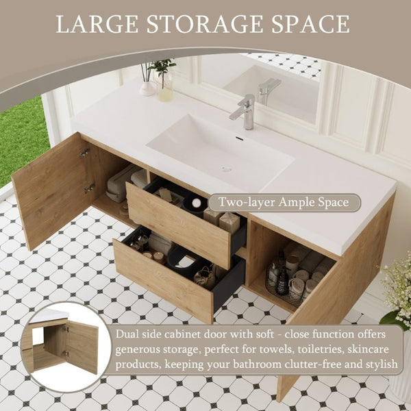 English Elm Floating Oak Vanity Wall Mounted Resin Basin Soft Close Drawers Modern Bath W1920S00204