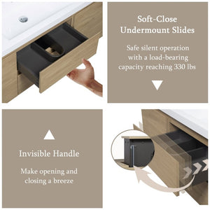 English Elm Floating Oak Vanity Wall Mounted Resin Basin Soft Close Drawers Modern Bath W1920S00204