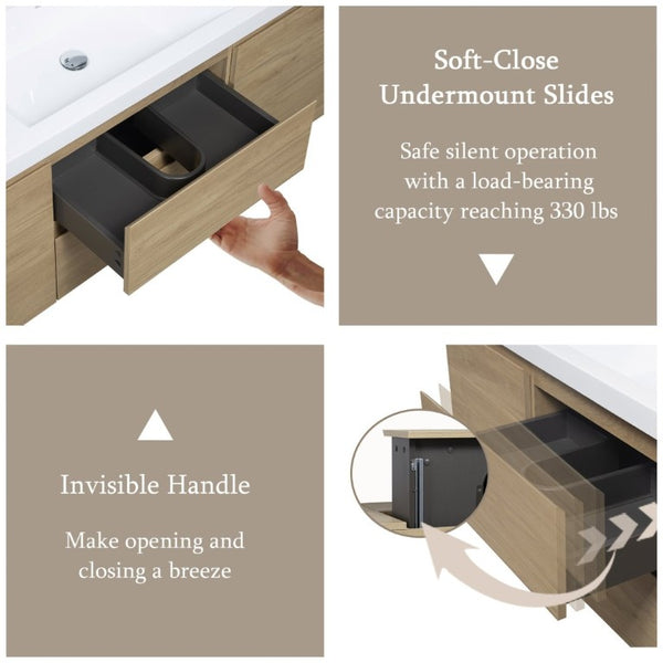 English Elm Floating Oak Vanity Wall Mounted Resin Basin Soft Close Drawers Modern Bath W1920S00204