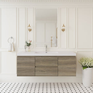 English Elm 60 Inch Floating Double Sink Bathroom Vanity Wall Mounted Ash Grey Soft Close Storage W1920S00205