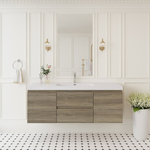English Elm 60 Inch Floating Double Sink Bathroom Vanity Wall Mounted Ash Grey Soft Close Storage W1920S00205