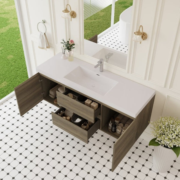 English Elm 60 Inch Floating Double Sink Bathroom Vanity Wall Mounted Ash Grey Soft Close Storage W1920S00205