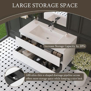English Elm Floating Wall Mount Bathroom Vanity Glossy White Resin Sink Soft Close Drawers W1920S00207