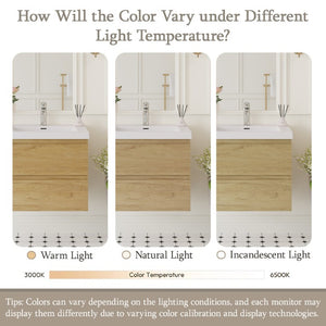 English Elm 60 Inch Floating Wall Mount Bathroom Vanity Natural Oak with Soft Close Drawers Basin W1920S00208