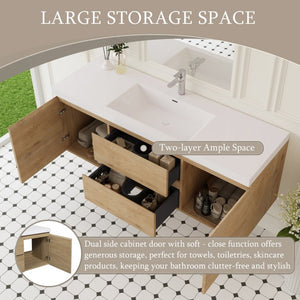 English Elm 60 Inch Floating Wall Mount Bathroom Vanity Natural Oak with Soft Close Drawers Basin W1920S00208