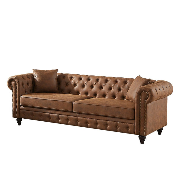 English Elm 2362-3s-bw-1 Chesterfield Tufted Three Seat Sofa Tech Fabric Rolled Arm Living Room W1926P455901