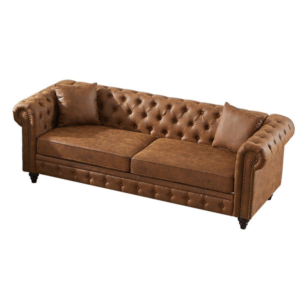 English Elm 2362-3s-bw-1 Chesterfield Tufted Three Seat Sofa Tech Fabric Rolled Arm Living Room W1926P455901