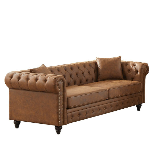 English Elm 2362-3s-bw-1 Chesterfield Tufted Three Seat Sofa Tech Fabric Rolled Arm Living Room W1926P455901