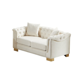 English Elm {video] Chesterfield Velvet Loveseat with Nailhead Trim Button Tufted Two Seat Luxury Sofa Beige W1926S00123