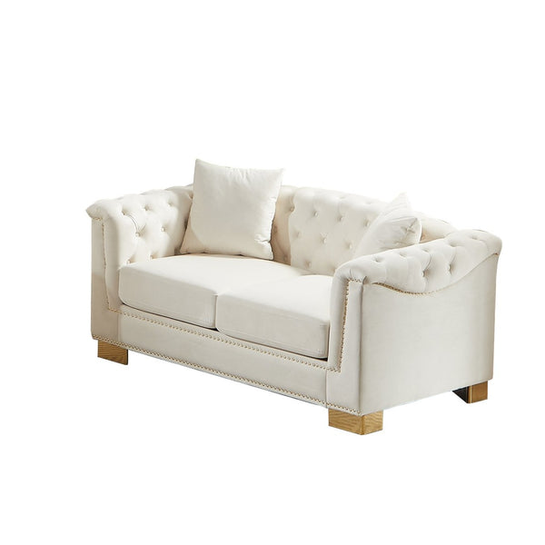 English Elm {video] Chesterfield Velvet Loveseat with Nailhead Trim Button Tufted Two Seat Luxury Sofa Beige W1926S00123
