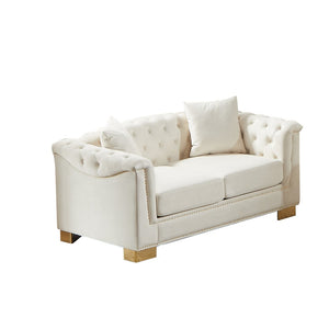 English Elm {video] Chesterfield Velvet Loveseat with Nailhead Trim Button Tufted Two Seat Luxury Sofa Beige W1926S00123