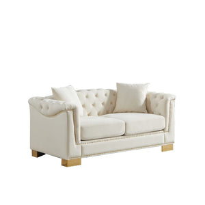 English Elm {video] Chesterfield Velvet Loveseat with Nailhead Trim Button Tufted Two Seat Luxury Sofa Beige W1926S00123