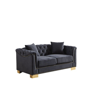 English Elm {video] Chesterfield Velvet Loveseat with Nailhead Trim Button Tufted Two Seat Luxury Sofa Black+Blue W1926S00124