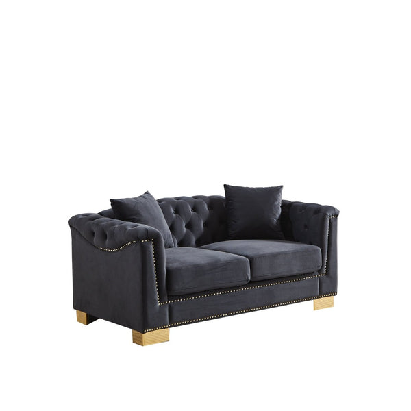 English Elm {video] Chesterfield Velvet Loveseat with Nailhead Trim Button Tufted Two Seat Luxury Sofa Black+Blue W1926S00124