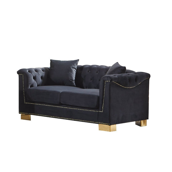 English Elm {video] Chesterfield Velvet Loveseat with Nailhead Trim Button Tufted Two Seat Luxury Sofa Black+Blue W1926S00124