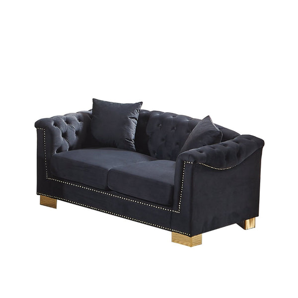 English Elm {video] Chesterfield Velvet Loveseat with Nailhead Trim Button Tufted Two Seat Luxury Sofa Black+Blue W1926S00124