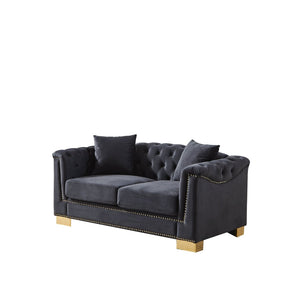 English Elm {video] Chesterfield Velvet Loveseat with Nailhead Trim Button Tufted Two Seat Luxury Sofa Black+Blue W1926S00124