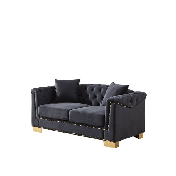 English Elm {video] Chesterfield Velvet Loveseat with Nailhead Trim Button Tufted Two Seat Luxury Sofa Black+Blue W1926S00124