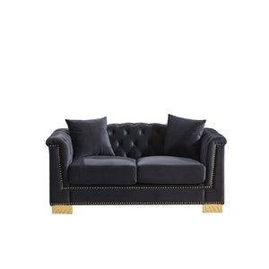 English Elm {video] Chesterfield Velvet Loveseat with Nailhead Trim Button Tufted Two Seat Luxury Sofa Black+Blue W1926S00124