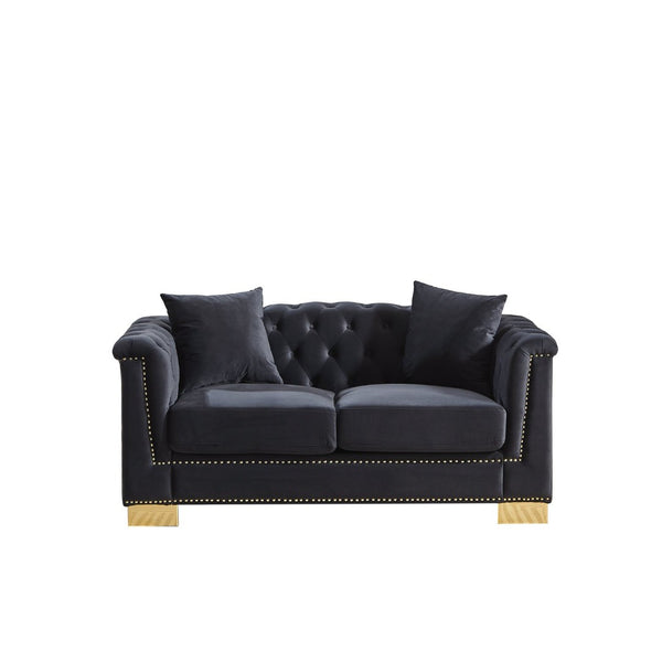 English Elm {video] Chesterfield Velvet Loveseat with Nailhead Trim Button Tufted Two Seat Luxury Sofa Black+Blue W1926S00124