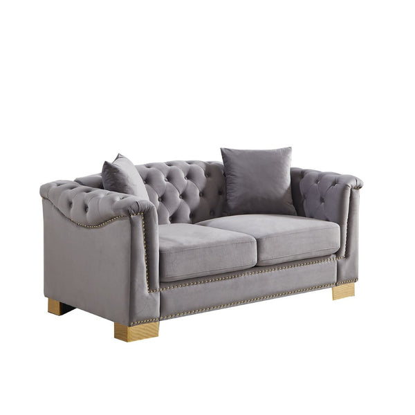 English Elm {video] Chesterfield Velvet Loveseat with Nailhead Trim Button Tufted Two Seat Luxury Sofa Grey W1926S00125