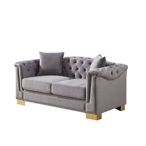 English Elm {video] Chesterfield Velvet Loveseat with Nailhead Trim Button Tufted Two Seat Luxury Sofa Grey W1926S00125