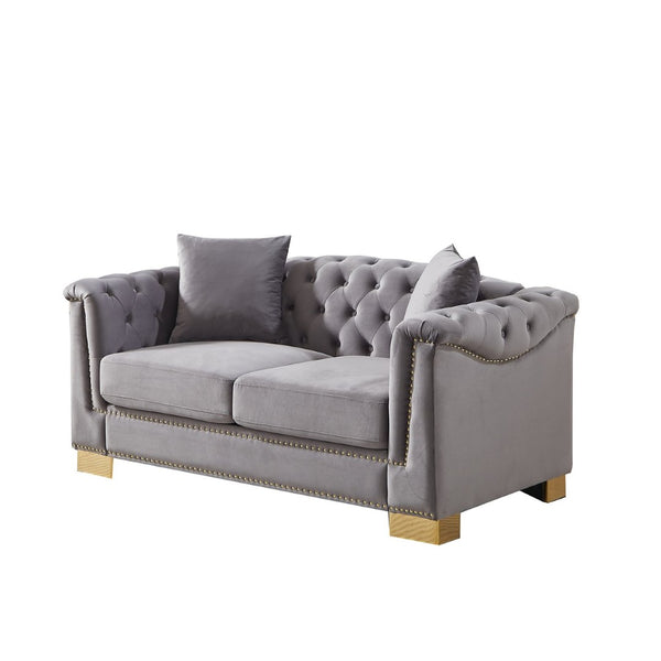 English Elm {video] Chesterfield Velvet Loveseat with Nailhead Trim Button Tufted Two Seat Luxury Sofa Grey W1926S00125