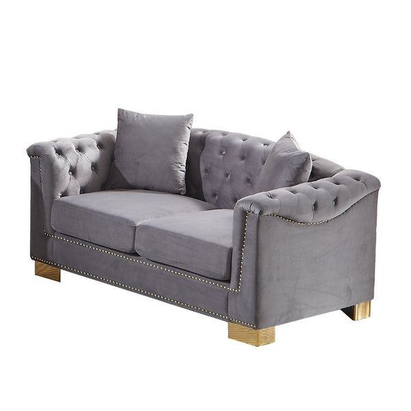 English Elm {video] Chesterfield Velvet Loveseat with Nailhead Trim Button Tufted Two Seat Luxury Sofa Grey W1926S00125