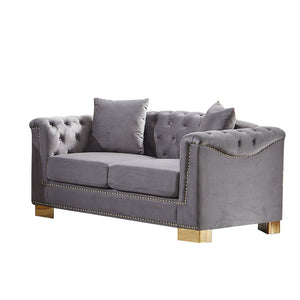 English Elm {video] Chesterfield Velvet Loveseat with Nailhead Trim Button Tufted Two Seat Luxury Sofa Grey W1926S00125