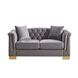 English Elm {video] Chesterfield Velvet Loveseat with Nailhead Trim Button Tufted Two Seat Luxury Sofa Grey W1926S00125