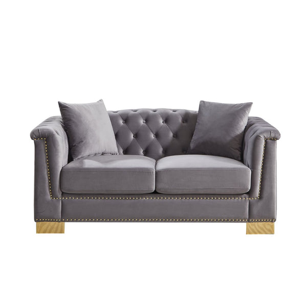 English Elm {video] Chesterfield Velvet Loveseat with Nailhead Trim Button Tufted Two Seat Luxury Sofa Grey W1926S00125
