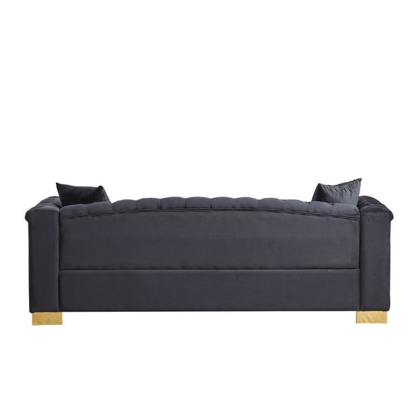 English Elm {Video] Chesterfield Velvet Sofa Tufted Three Seater with Gold Stud Arms for Living Rooms Black+Blue W1926S00127