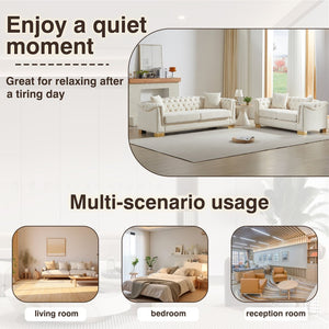 English Elm 3-seater Chesterfield Velvet Sofa Set Button Tufted Rolled Arms Gold Studs Living Room Beige W1926S00132