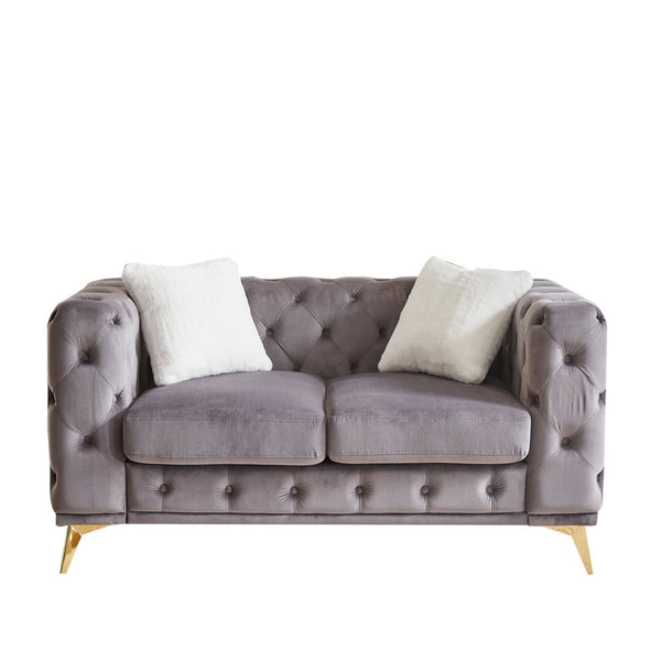 English Elm [video] Chesterfield Loveseat Velvet Tufted Diamond Quilted Sofa with Metal Legs for Living Room W1926S00135