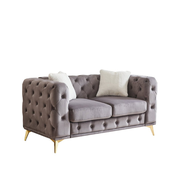 English Elm [video] Chesterfield Loveseat Velvet Tufted Diamond Quilted Sofa with Metal Legs for Living Room W1926S00135