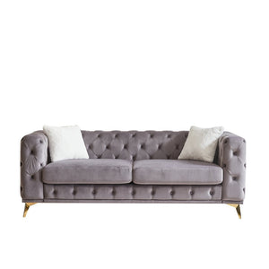 English Elm [video] Chesterfield Velvet Sofa Tufted Diamond Quilted Living Room Seating with Metal Legs W1926S00136