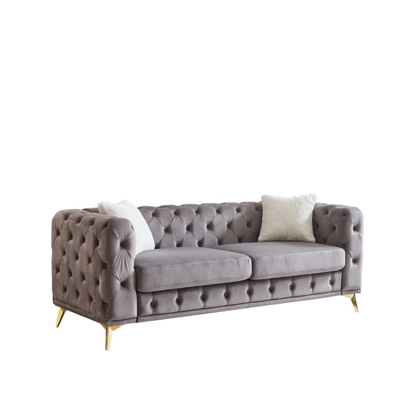 English Elm [video] Chesterfield Velvet Sofa Tufted Diamond Quilted Living Room Seating with Metal Legs W1926S00136