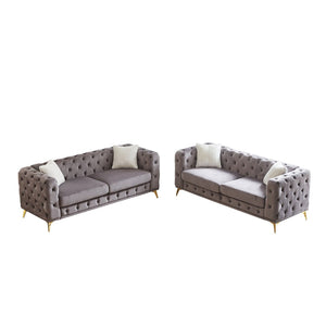 English Elm Fx Velvet Tufted 6 Seat Sofa Set with Pocket Springs Quilted Back and Metal Legs W1926S00137