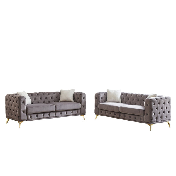 English Elm Fx Velvet Tufted 6 Seat Sofa Set with Pocket Springs Quilted Back and Metal Legs W1926S00137