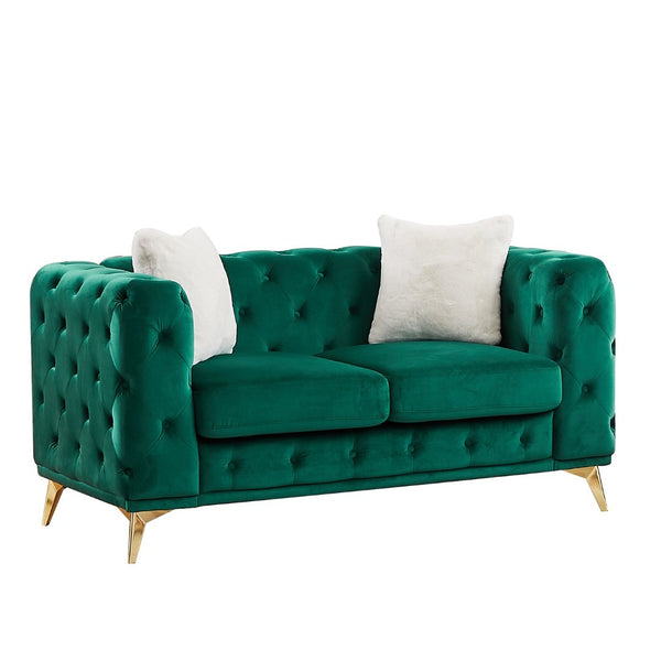 English Elm [video] Chesterfield Velvet Loveseat with Diamond Tufting Pocket Springs and Sleek Metal Legs Green W1926S00139