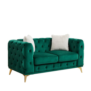 English Elm [video] Chesterfield Velvet Loveseat with Diamond Tufting Pocket Springs and Sleek Metal Legs Green W1926S00139