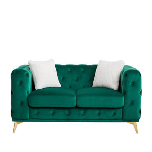 English Elm [video] Chesterfield Velvet Loveseat with Diamond Tufting Pocket Springs and Sleek Metal Legs Green W1926S00139