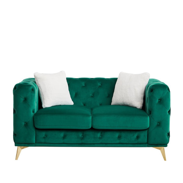 English Elm [video] Chesterfield Velvet Loveseat with Diamond Tufting Pocket Springs and Sleek Metal Legs Green W1926S00139