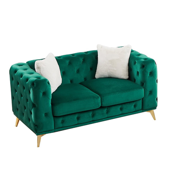English Elm [video] Chesterfield Velvet Loveseat with Diamond Tufting Pocket Springs and Sleek Metal Legs Green W1926S00139