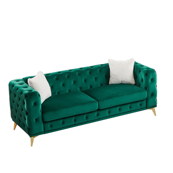 English Elm [video] Chesterfield Velvet Sofa Tufted Diamond Quilted Living Room Seating with Metal Legs Green W1926S00140