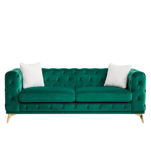 English Elm [video] Chesterfield Velvet Sofa Tufted Diamond Quilted Living Room Seating with Metal Legs Green W1926S00140