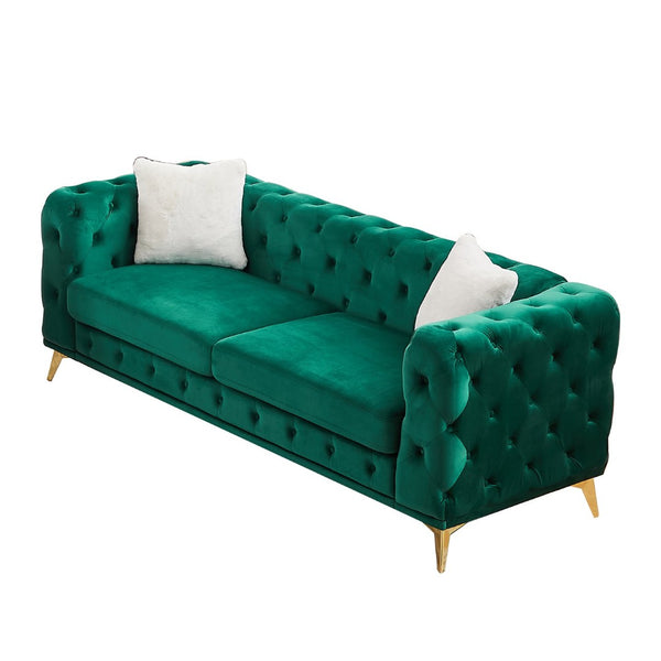 English Elm [video] Chesterfield Velvet Sofa Tufted Diamond Quilted Living Room Seating with Metal Legs Green W1926S00140