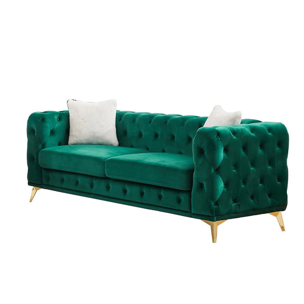 English Elm [video] Chesterfield Velvet Sofa Tufted Diamond Quilted Living Room Seating with Metal Legs Green W1926S00140