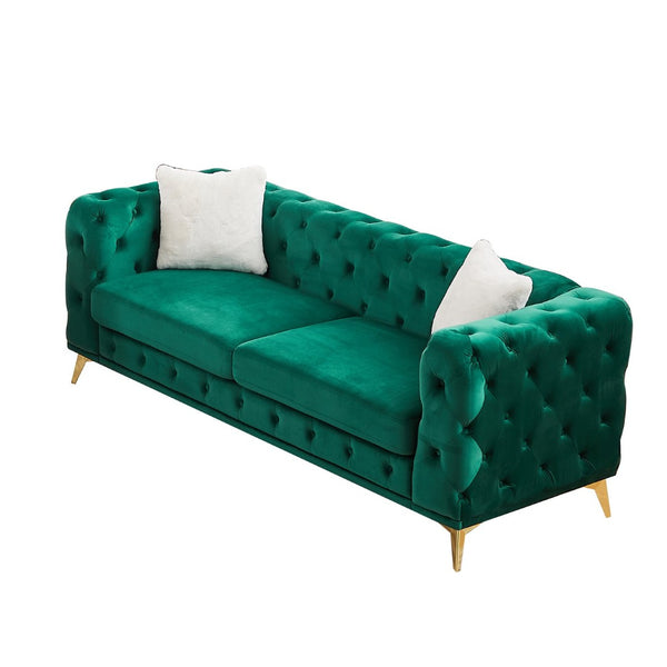 English Elm [video] Chesterfield Velvet Sofa Tufted Diamond Quilted Living Room Seating with Metal Legs Green W1926S00140